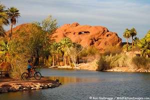 A bike rider at Papago Park, Phoenix, Arizona. (model released)