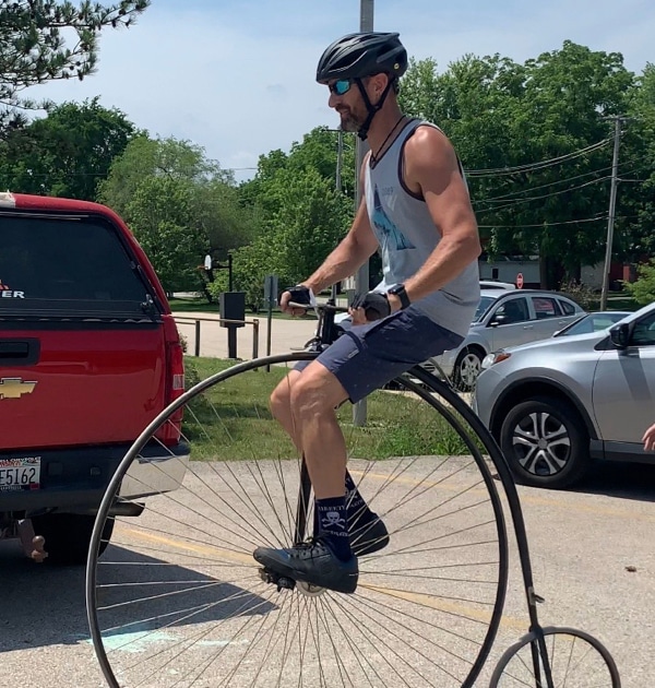 Instructor Matt Brooks shreds a vintage bicycle