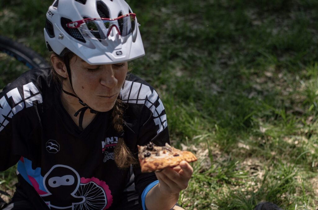 A woman eating during a skills clinic