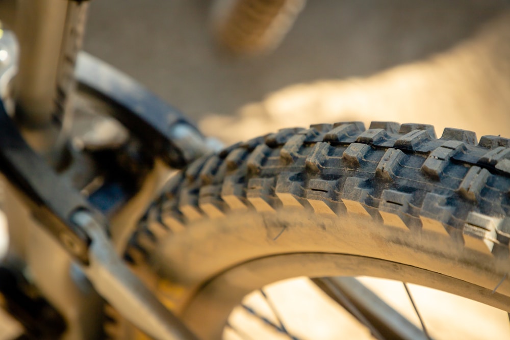 Dusty mountain bike tire